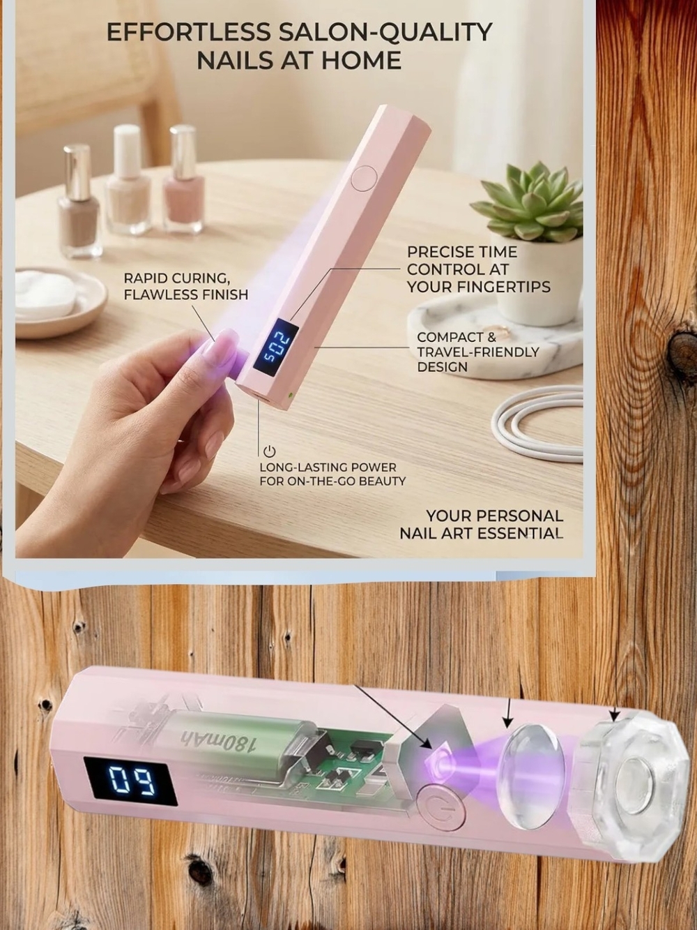Portable Pink UV LED Nail Lamp for Women Skincare - Compact Travel Nail Dryer